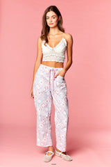Floral Patchwork Print Barrel Pants
