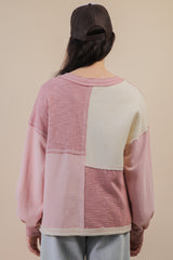 Colorblock Waffle Knit V-Neck Shirt