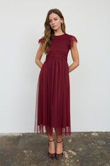 Polka Dot Chiffon Smocked Midi Dress