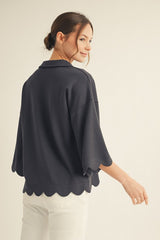 Scalloped Edge 3/4 Sleeve Top