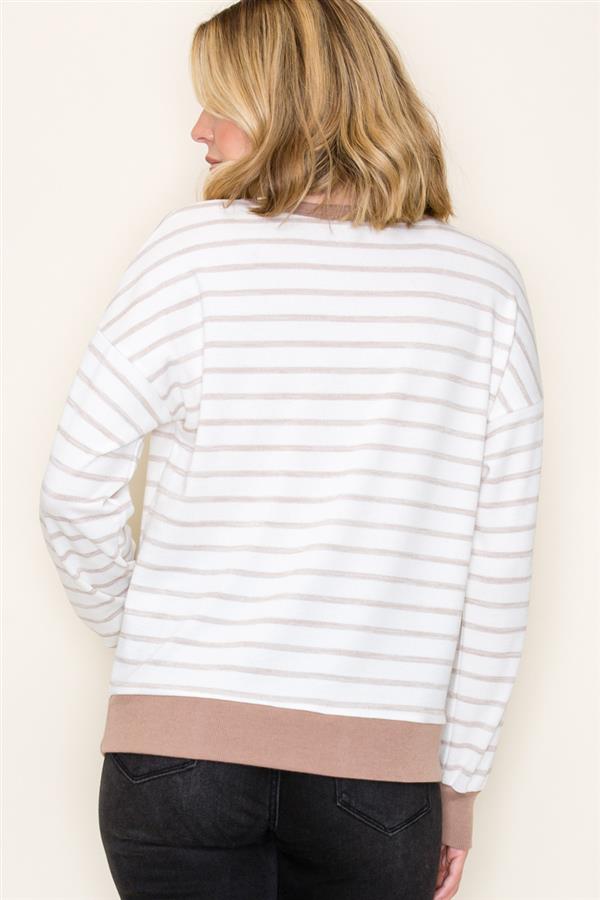 Taupe Striped Long Sleeve Top