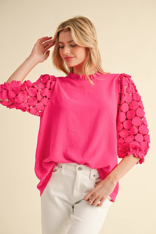 Hot Pink Crochet Sleeve Top