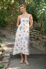 Cream Nautical Print Midi Dress