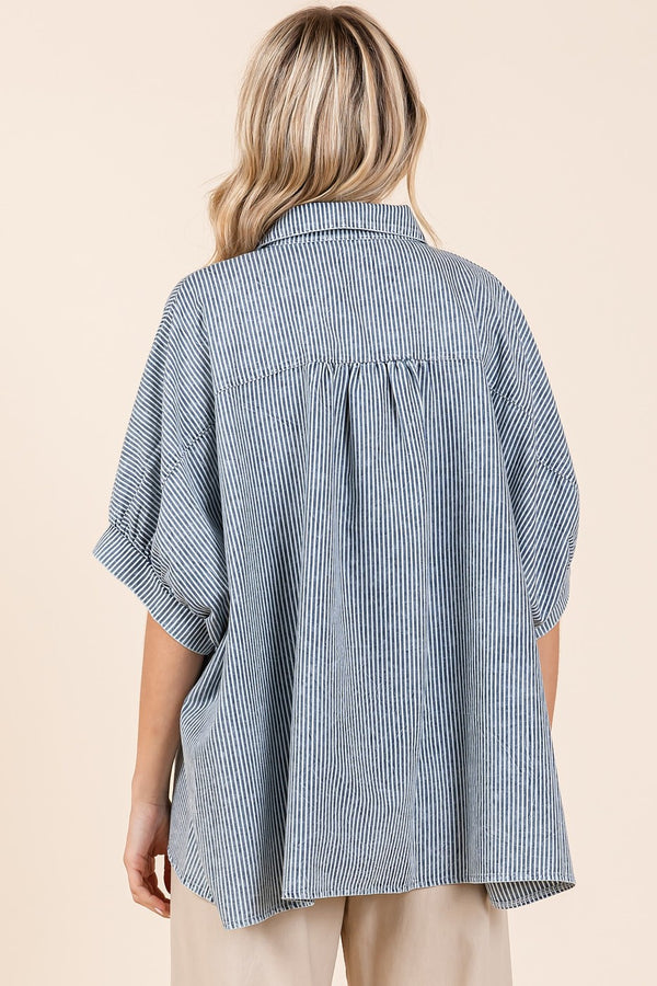 Striped Chambray Collared Button Down