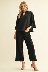 Black Scallop Edge Dress Pants