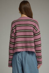 Stripe Long Sleeve Fuzzy Cardigan