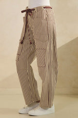 Gray Striped Rope String Waisted Pants