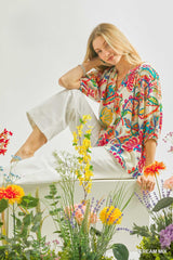 Paisley Print V Neck Top