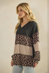 Leopard and Charcoal Colorblock Ribbed Raglan