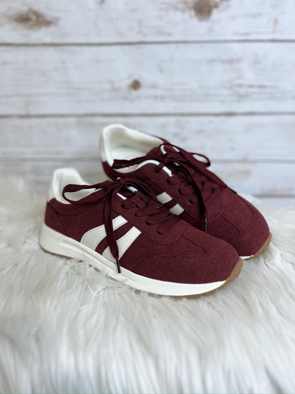 Emerie's White & Burgundy Striped Sneaker