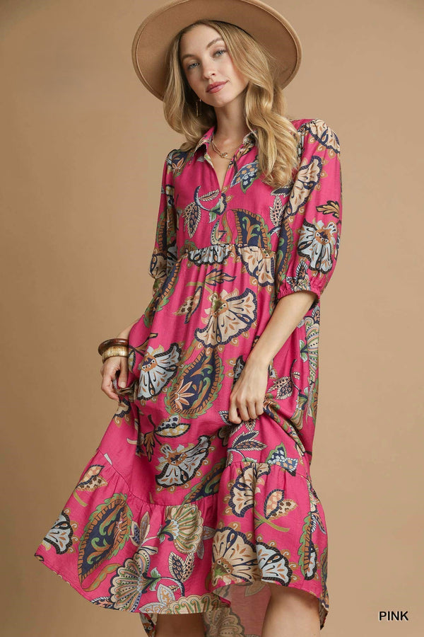 Boho Paisley Tiered Midi Dress