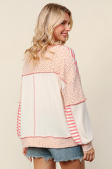 Curvy Peach Eyelet and Stripe Detail Top