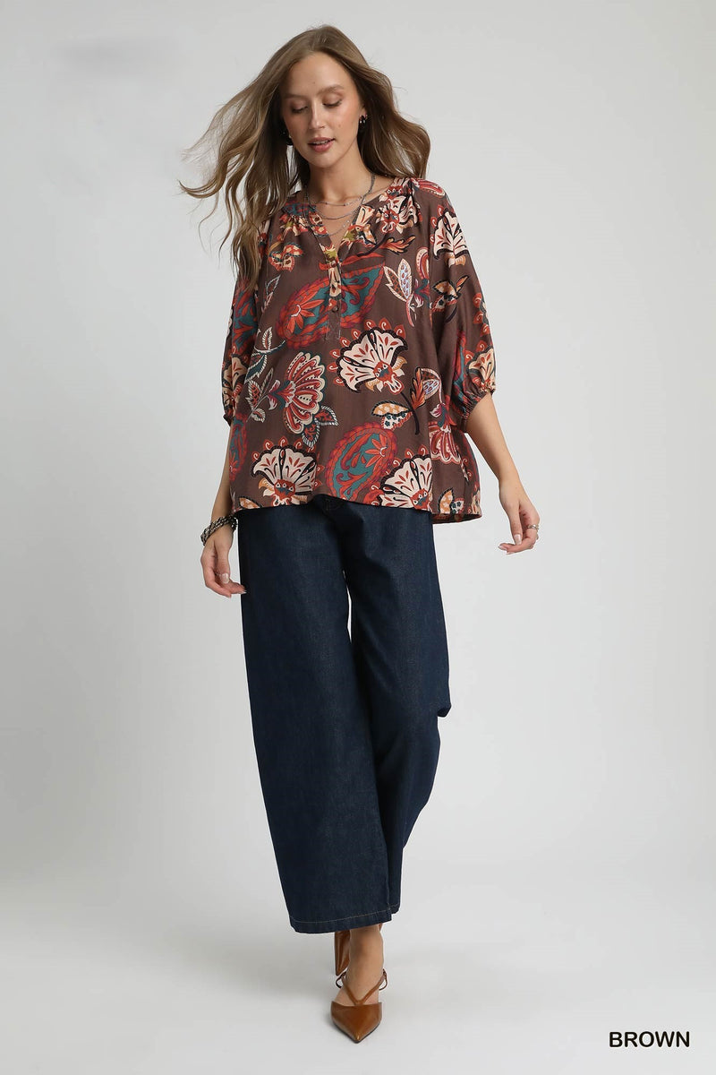 Boho Paisley Puff Sleeve Blouse