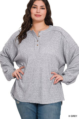 Curvy Exposed Seam Henley Sweater