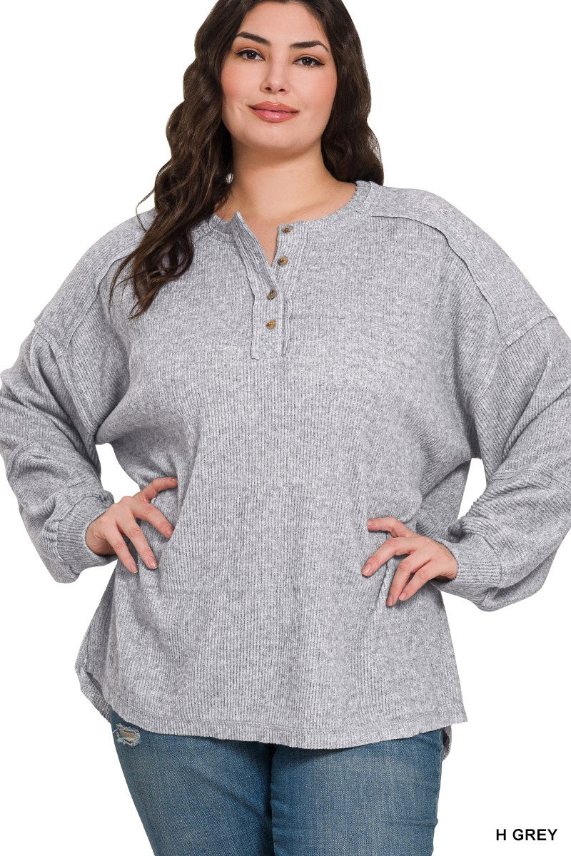 Curvy Exposed Seam Henley Sweater