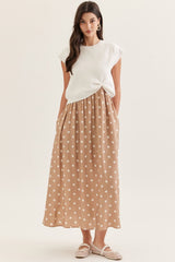 White Sweater and Tan Polka Dot Sleeveless Midi Dress Set