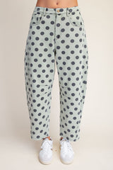 Dusty Sage Dot Print Mineral Washed Pants
