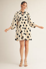 Cream 3/4 Sleeve Polka Dot Dress