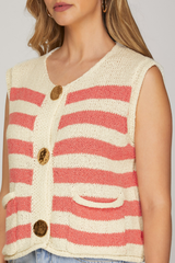 Coral Striped Gold Button Front Vest