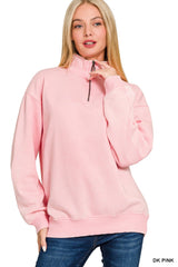 Acid Washed Fleece Half Zip Pullover