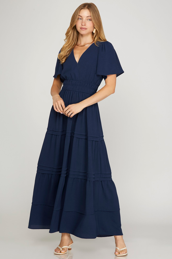 Short Sleeve Surplice Maxi Dress