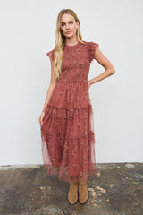 Terracotta Multi Smocked Ruffle Tiered Dress