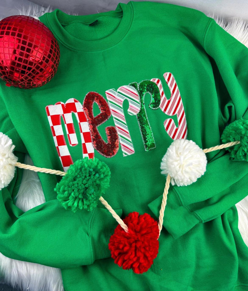Green Merry Patchwork Crewneck