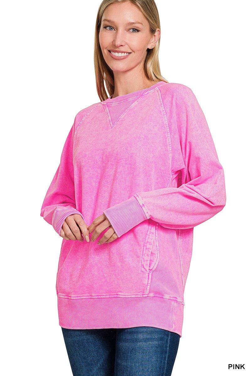 Snow Washed French Terry Pullover With Pockets