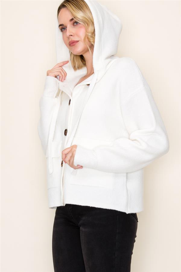 Ivory Hooded Big Button Cardigan