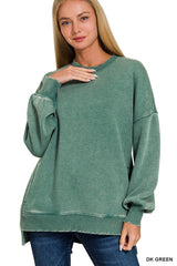 Acid Wash High-Low Hem Pullover