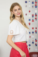 White Front tie Lace Detail Crop Top
