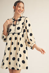 Cream 3/4 Sleeve Polka Dot Dress