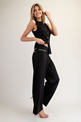 Black Whipstitch Trim Straight Leg Pants