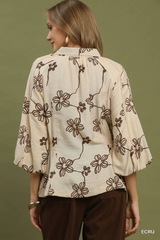 Ecru Button Front Bell Sleeve Top