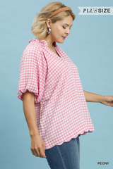 Curvy Gingham Bell Sleeve Top