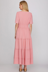 Half Sleeve Elastic Waist Midi Dress