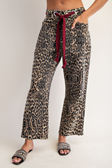 Mineral Wash Leopard Tie Waist Barrel Jeans