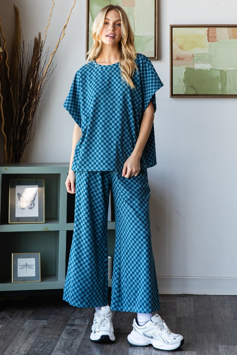 Soft Checkered Print Drawstring Pant W/ Pockets