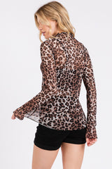 Leopard Printed Mesh Long Sleeve Top
