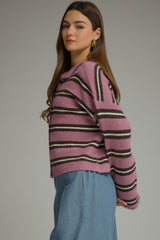 Stripe Long Sleeve Fuzzy Cardigan