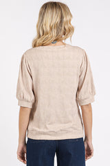 Sand Textured Puff Sleeve Knit Top
