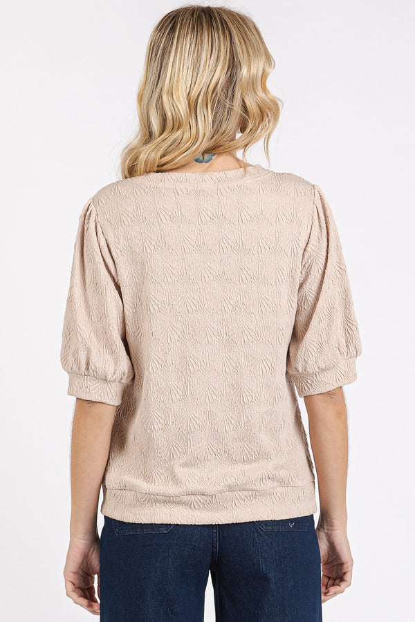 Sand Textured Puff Sleeve Knit Top