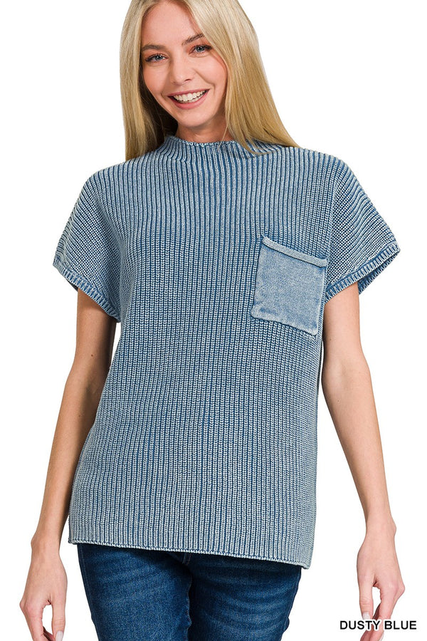 Short Sleeve Mineral Washed Sweater