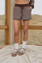 Brown Striped Contrast Trim Shorts