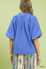 Bubble Sleeve Seersucker Top