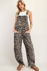Leopard Printed Barrel Leg Overalls