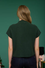 Hunter Green Mock Neck Short Sleeve Sweater Top