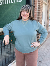 Curvy Fleece Round Neck Ribbed Side Sweatshirt