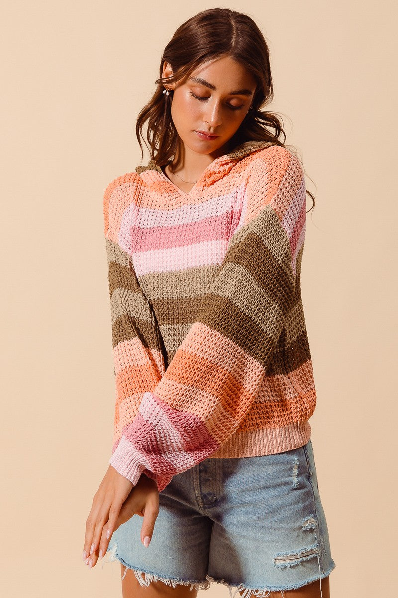 Multicolored Striped Hooded Sweater