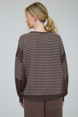 Brown Contrast Stripe Long Sleeve Top